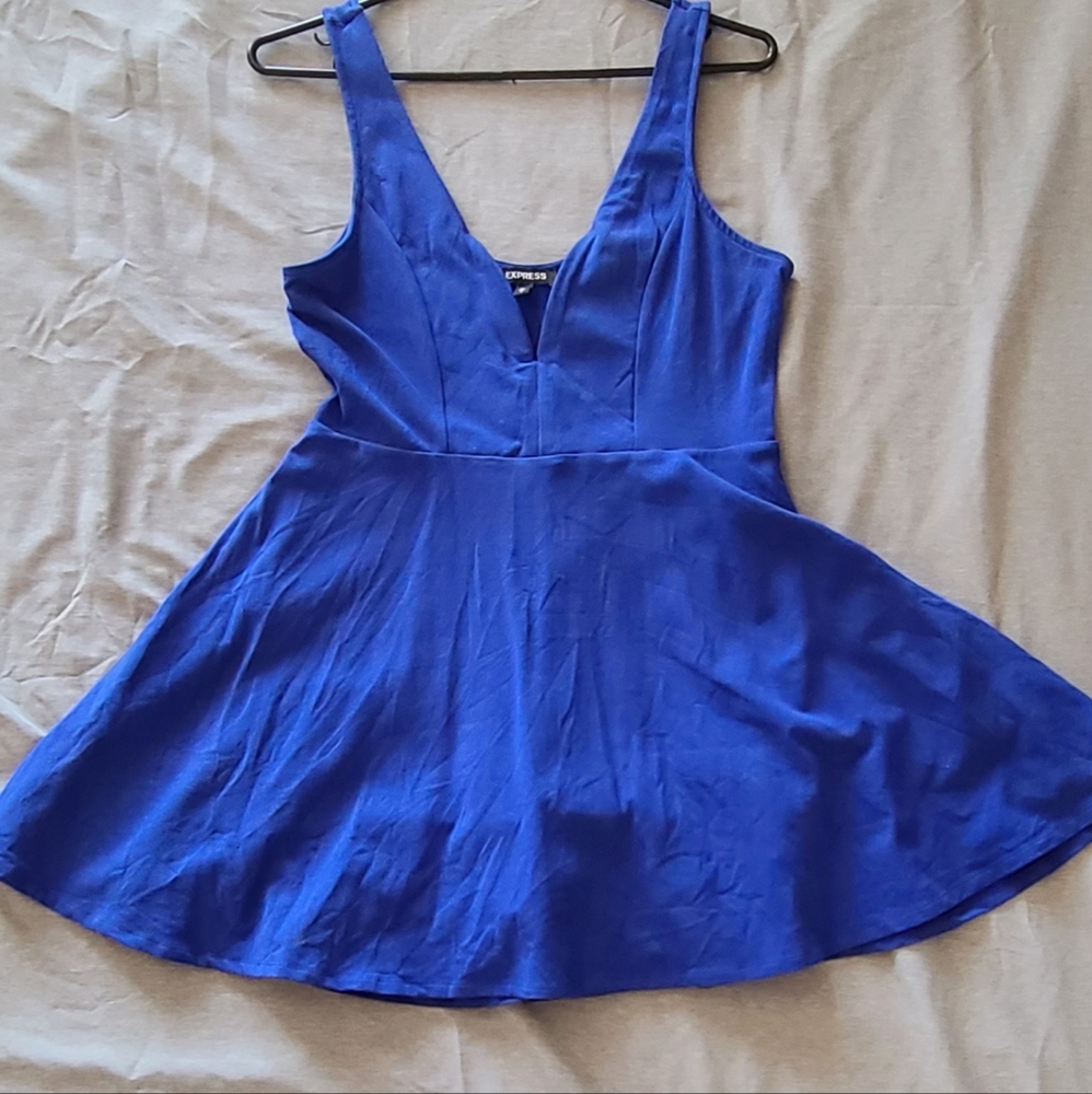 DEEP V-NECK SKORT SKATER DRESS IN BLUE